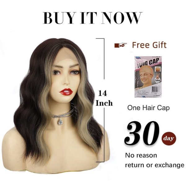Short Bob Wavy Wig for Women Lace Front Wigs T Lace Wigs Heat Resistant Fiber