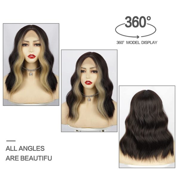 Short Bob Wavy Wig for Women Lace Front Wigs T Lace Wigs Heat Resistant Fiber