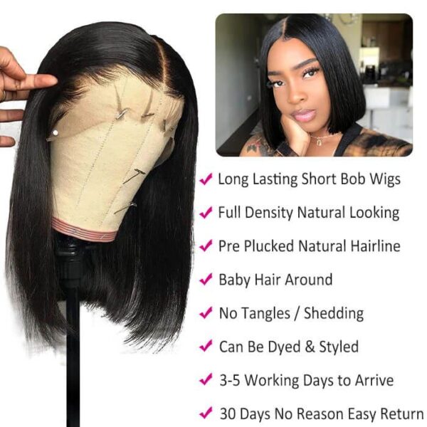 HD Lace Closure Wig Short Bob Straight Hair Wigs 180% Density
