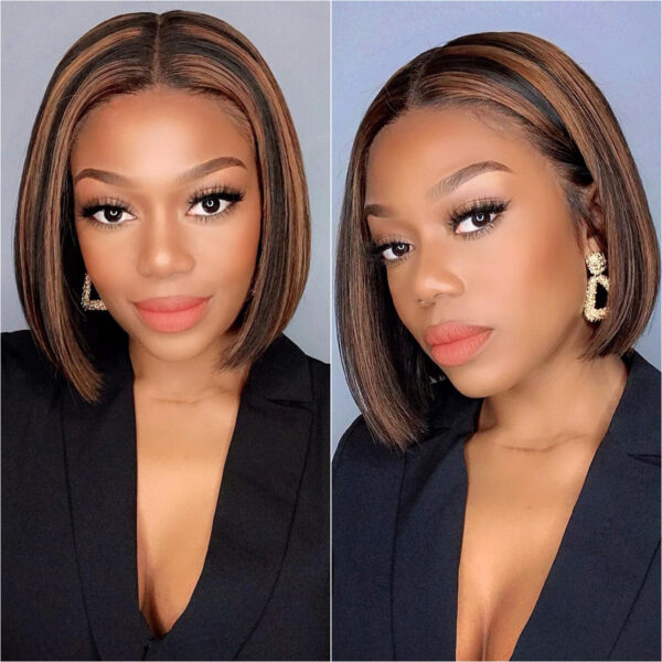 Highlight Short Bob Straight Hair Wigs Mixed Color 13×4 Lace Front Human Hair Wigs
