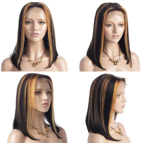 Highlight Short Bob Straight Hair Wigs Mixed Color 13×4 Lace Front Human Hair Wigs