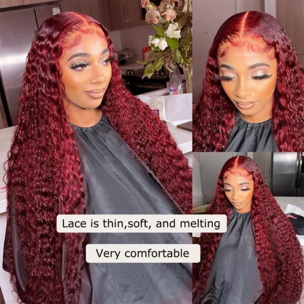 99j Burgundy Deep Water Wave 13x6 Lace Front Wigs Human Hair
