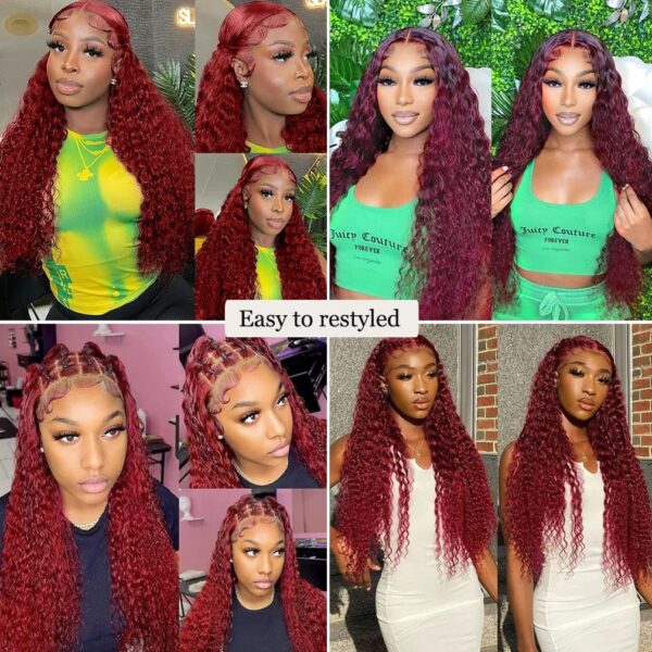 99j Burgundy Deep Water Wave 13x6 Lace Front Wigs Human Hair
