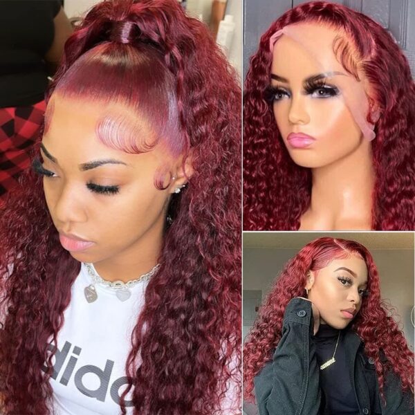 99j Burgundy Deep Water Wave 13x6 Lace Front Wigs Human Hair