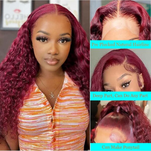 99j Burgundy Deep Water Wave 13x6 Lace Front Wigs Human Hair