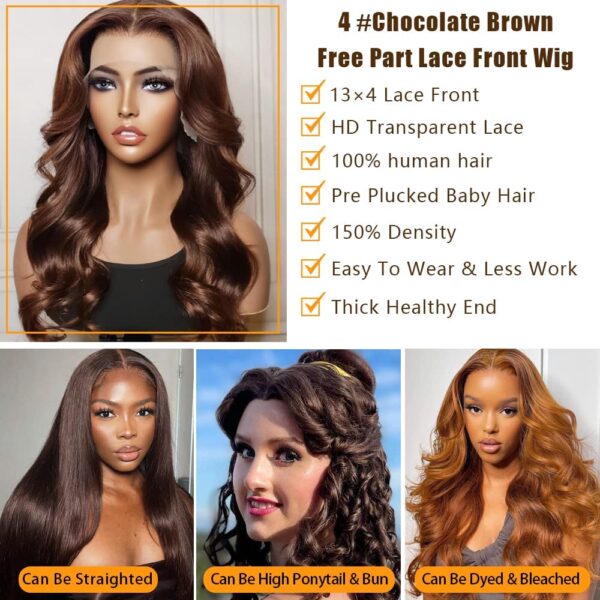 Glueless Light Brown Body Wave 4x4 13x4 13x6 HD Lace Front Wigs Human Hair 180% Density
