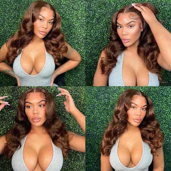 Glueless Light Brown Body Wave 4x4 13x4 13x6 HD Lace Front Wigs Human Hair 180% Density