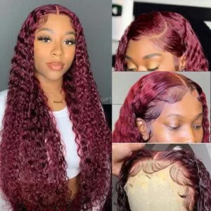 Glueless Burgundy 99j Deep Water Wave HD Lace Front Wigs 4x4 13x4 13x6 Lace Wigs Pre Plucked 180% Density