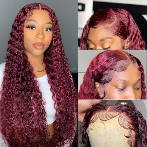 Glueless Burgundy 99j Deep Water Wave HD Lace Front Wigs 4x4 13x4 13x6 Lace Wigs Pre Plucked 180% Density