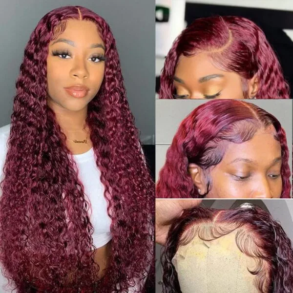 Burgundy-lace-front-wigs-human-hair-1 Glueless Burgundy 99j Deep Water Wave HD Lace Front Wigs 4x4 13x4 13x6 Lace Wigs Pre Plucked 180% Density