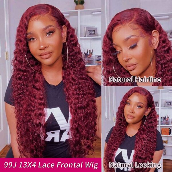Glueless Burgundy 99j Deep Water Wave HD Lace Front Wigs 4x4 13x4 13x6 Lace Wigs Pre Plucked 180% Density