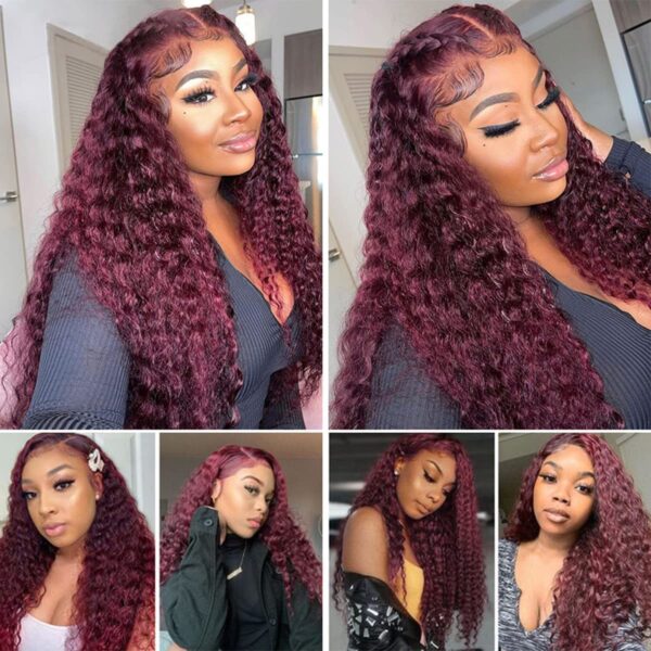 Glueless Burgundy 99j Deep Water Wave HD Lace Front Wigs 4x4 13x4 13x6 Lace Wigs Pre Plucked 180% Density