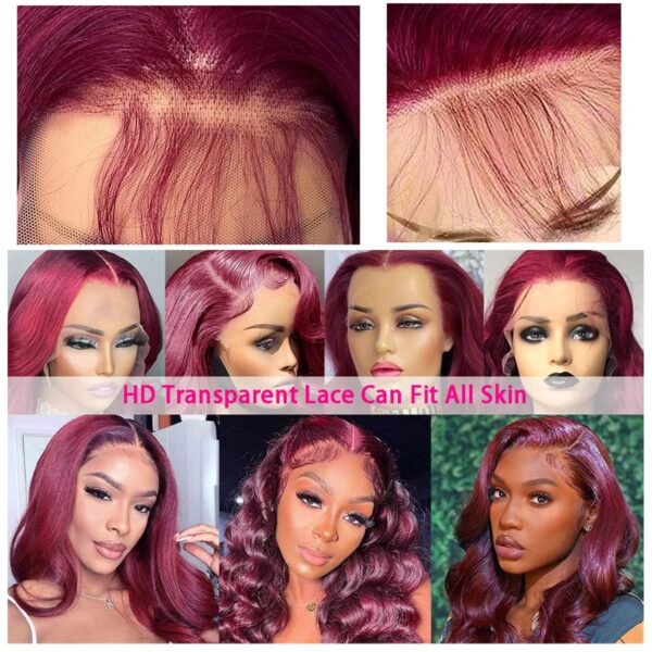 99j Red Burgundy Body Wave 4x4 13x4 13x6 HD Lace Front Wigs Human Hair 180% Density