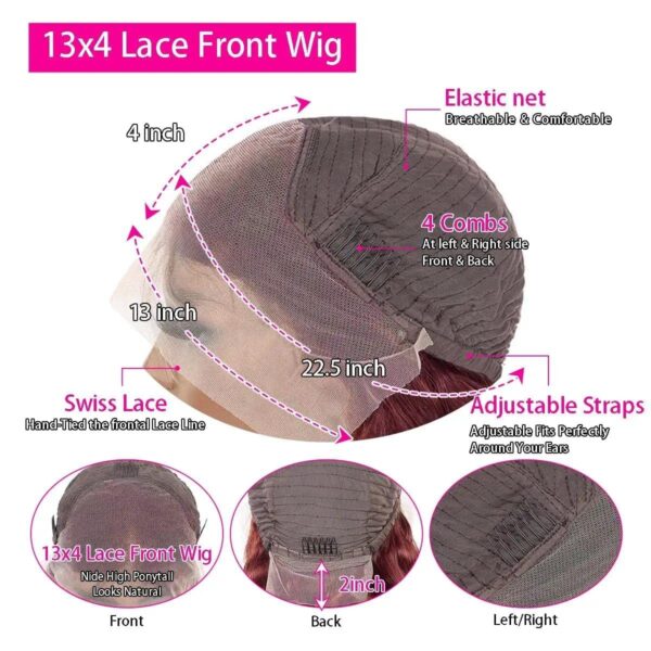99j Red Burgundy Body Wave 4x4 13x4 13x6 HD Lace Front Wigs Human Hair 180% Density