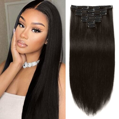 Straight Clip in Hair Extensions Real Human Hair Extensions for Women Full Head