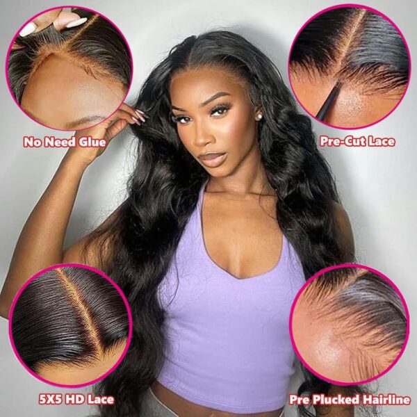 Wear and Go Glueless Wigs Pre Plucked Pre Cut 180% Density Body Wave HD Lace Closure Human Wigs for Women