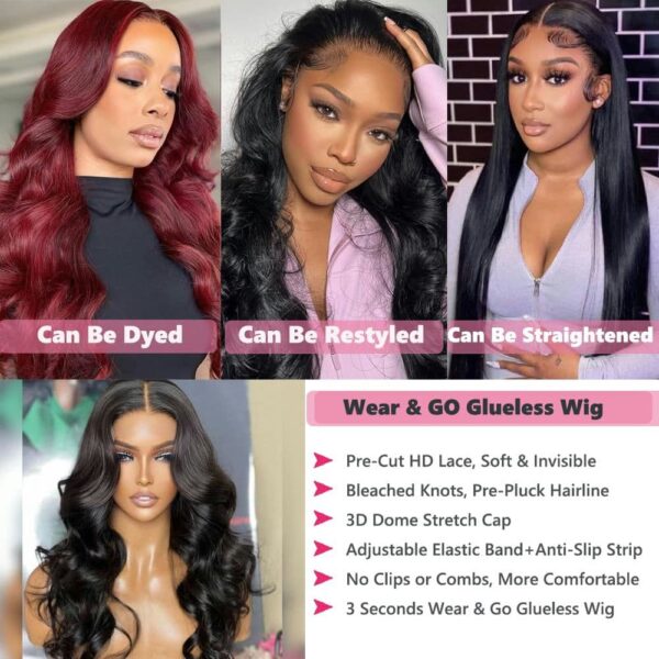 Wear and Go Glueless Wigs Pre Plucked Pre Cut 180% Density Body Wave HD Lace Closure Human Wigs for Women