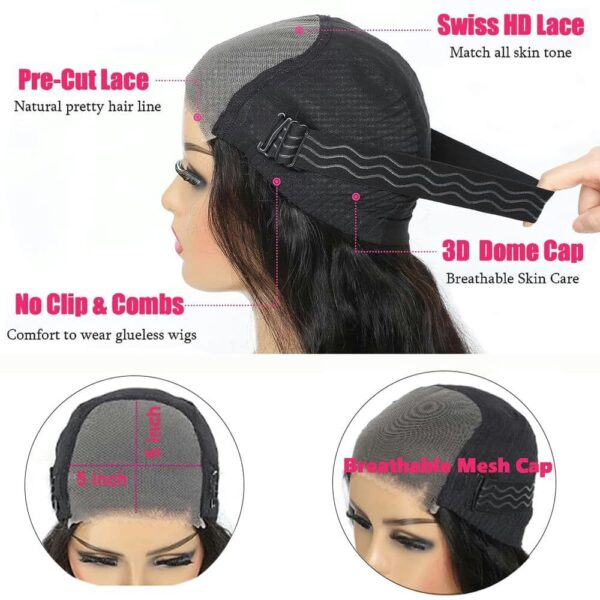 Wear and Go Glueless Wigs Pre Plucked Pre Cut 180% Density Body Wave HD Lace Closure Human Wigs for Women